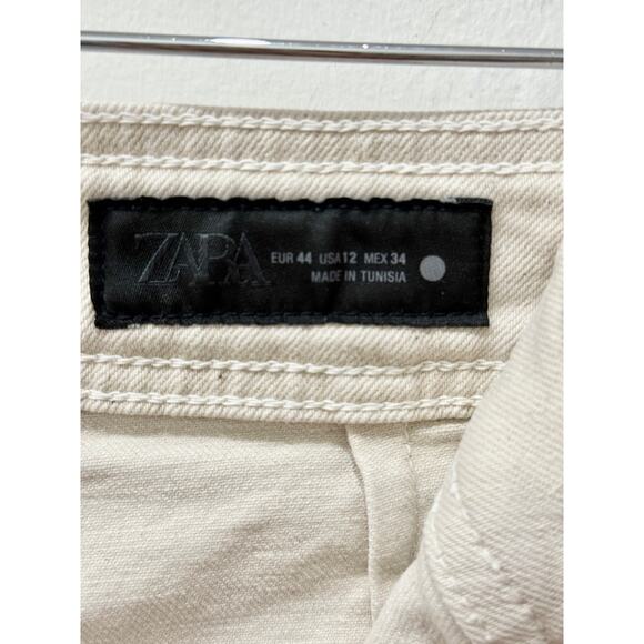 NWT Zara High Waisted Patch Pocket Denim Wide Leg Ankle Jeans Cream Women's 12 - Picture 5 of 6
